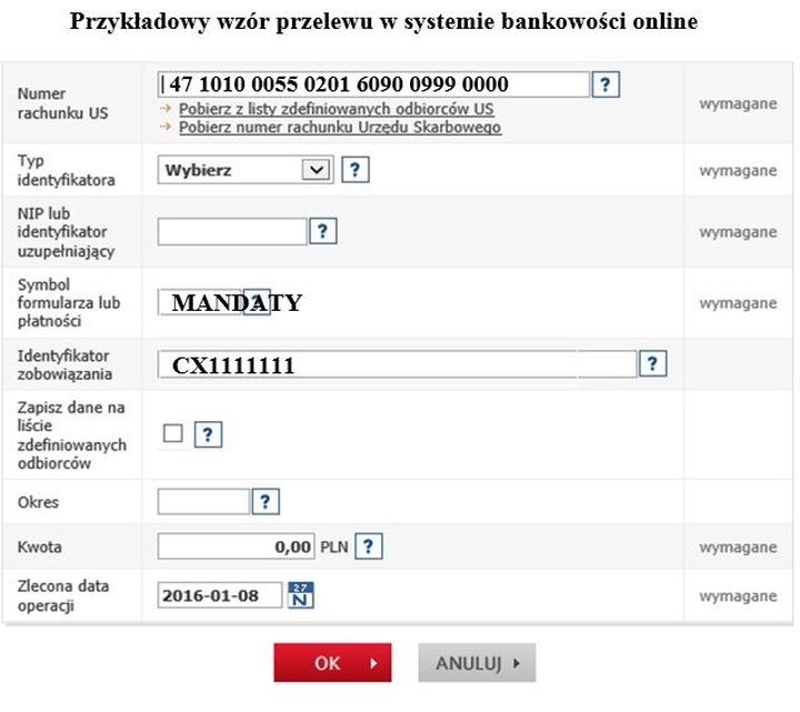Mandat przelew bankowy